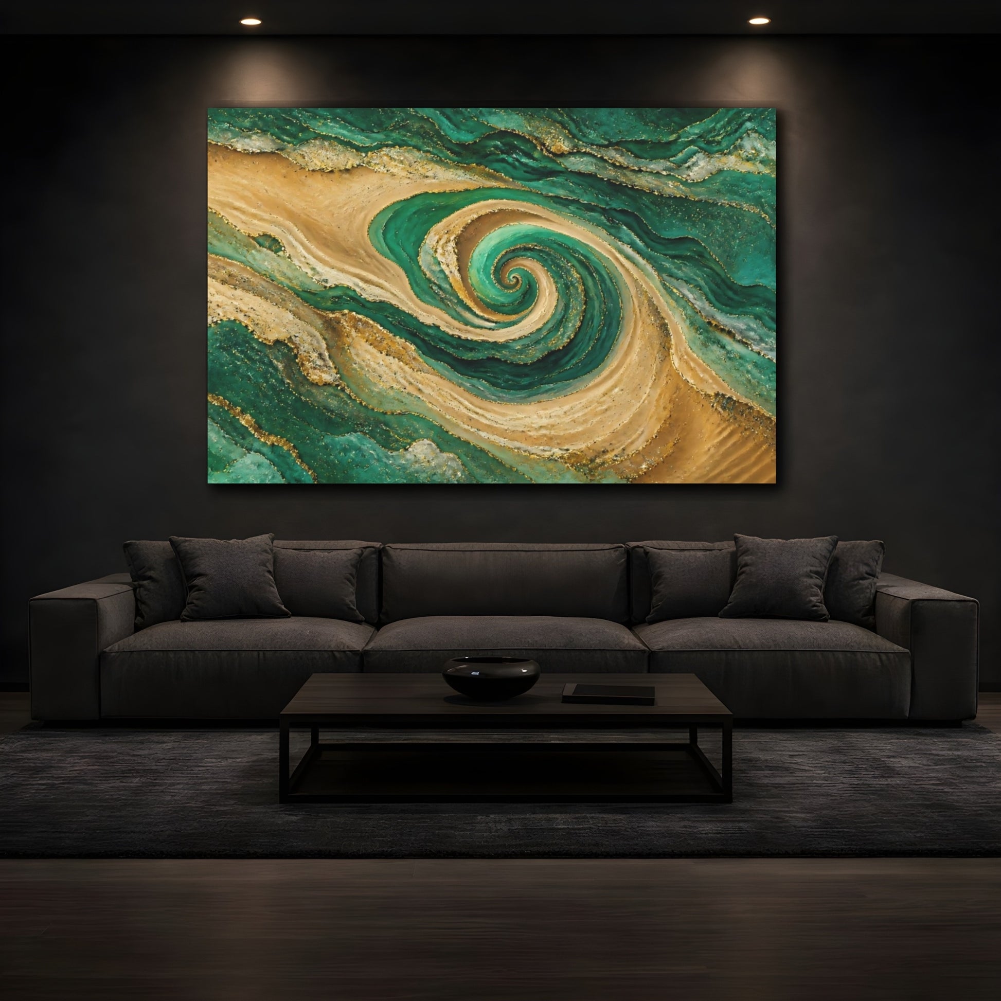 Mockup 3. Emerald Spiral Geode shown as canvas print