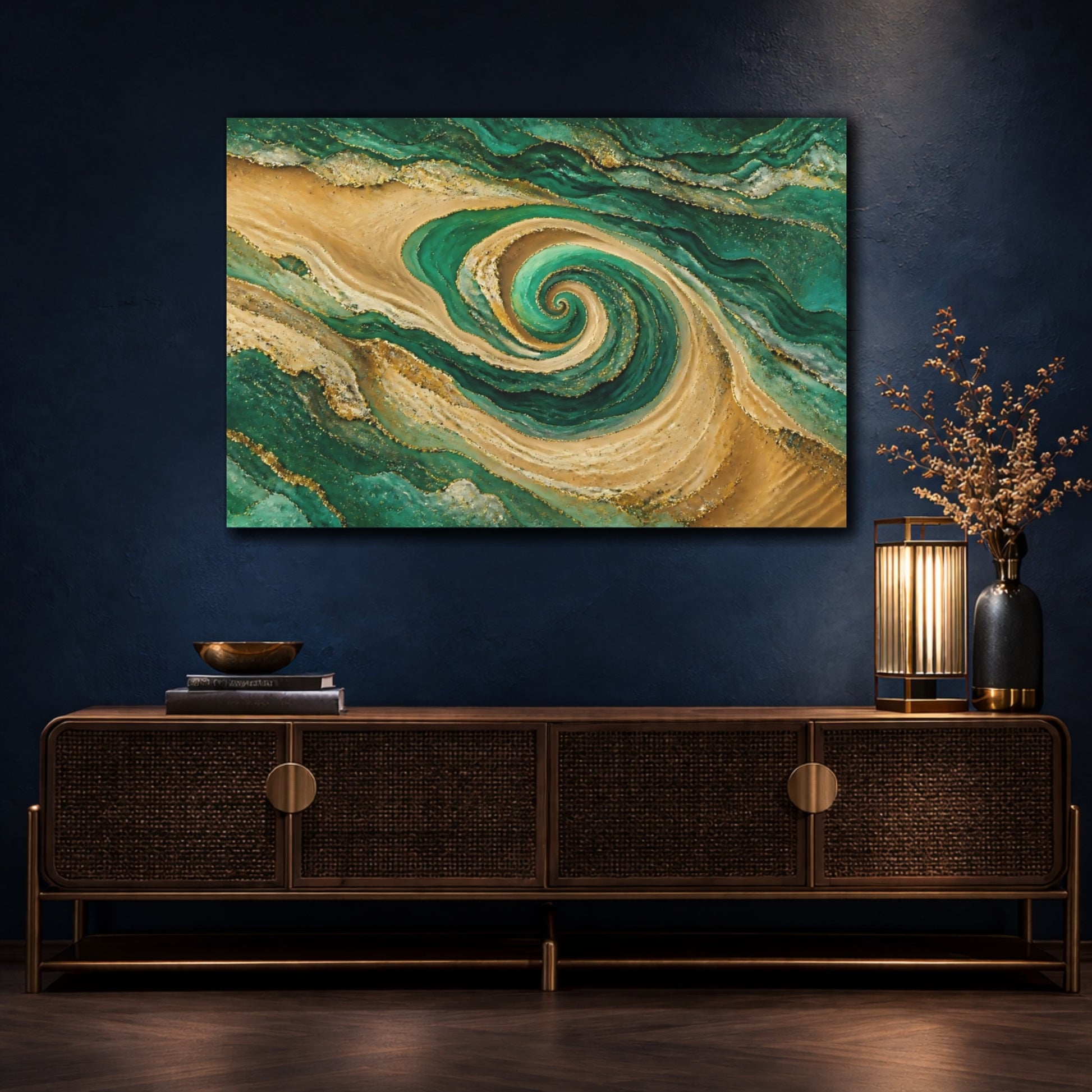 Mockup 4. Emerald Spiral Geode shown as canvas print