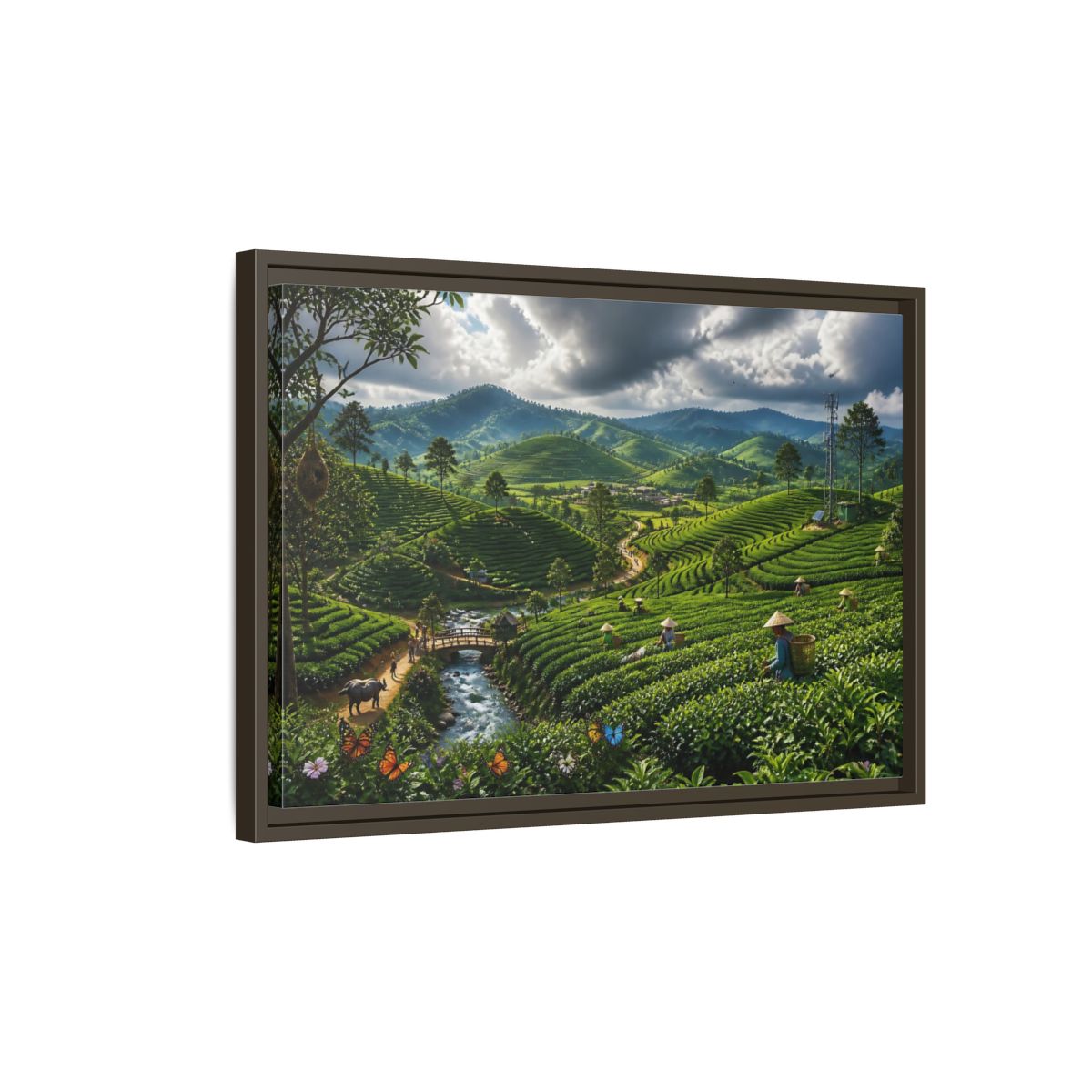 Side Mockup 2. Emerald Tea Hills shown as framed canvas print