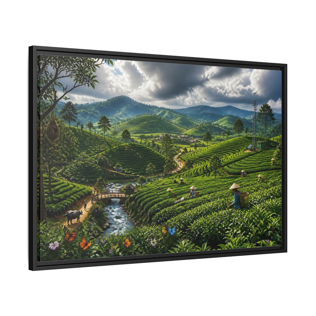 Side Mockup 13. Emerald Tea Hills shown as framed canvas print