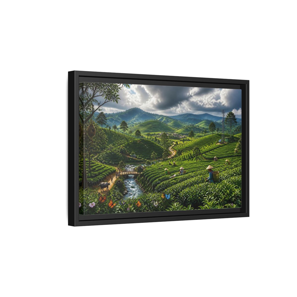 Side Mockup 6. Emerald Tea Hills shown as framed canvas print