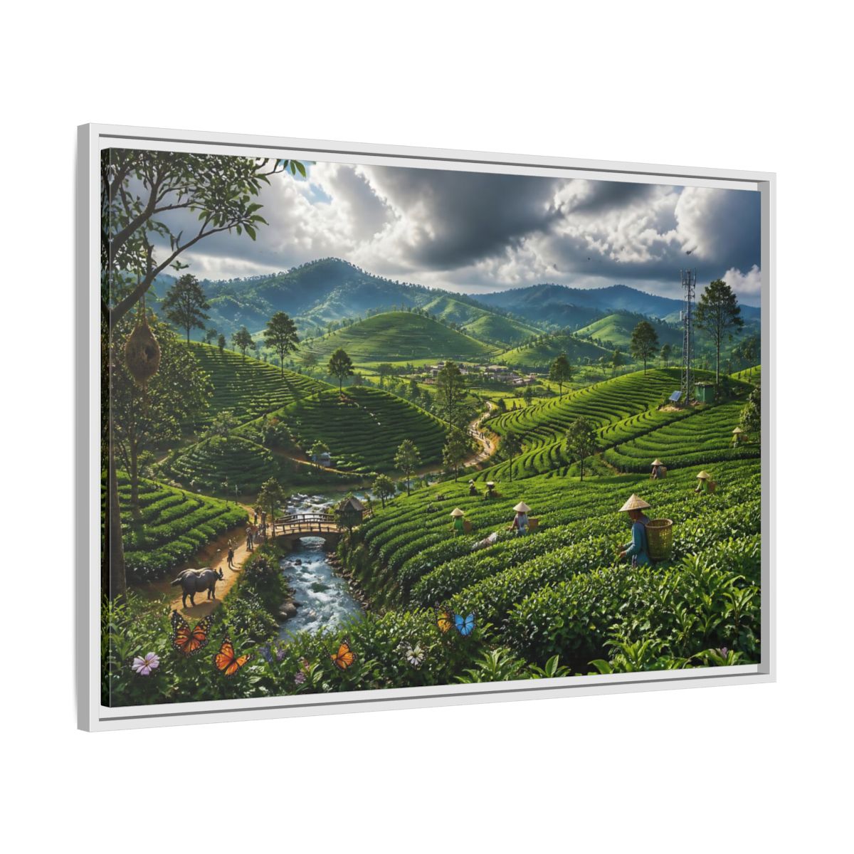 Side Mockup 9. Emerald Tea Hills shown as framed canvas print