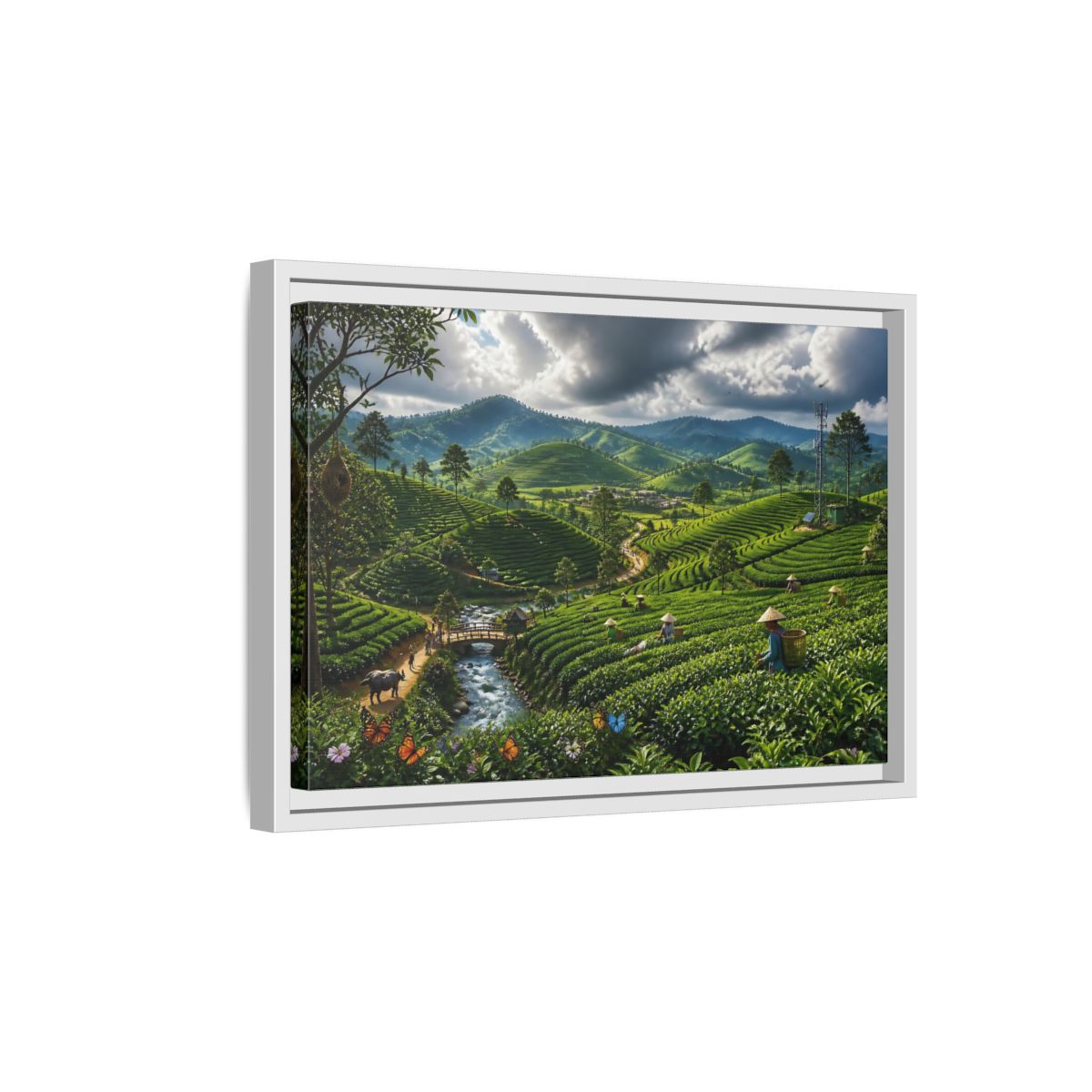 Side Mockup 4. Emerald Tea Hills shown as framed canvas print