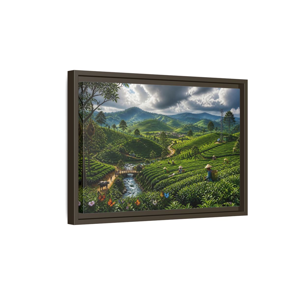 Side Mockup 5. Emerald Tea Hills shown as framed canvas print