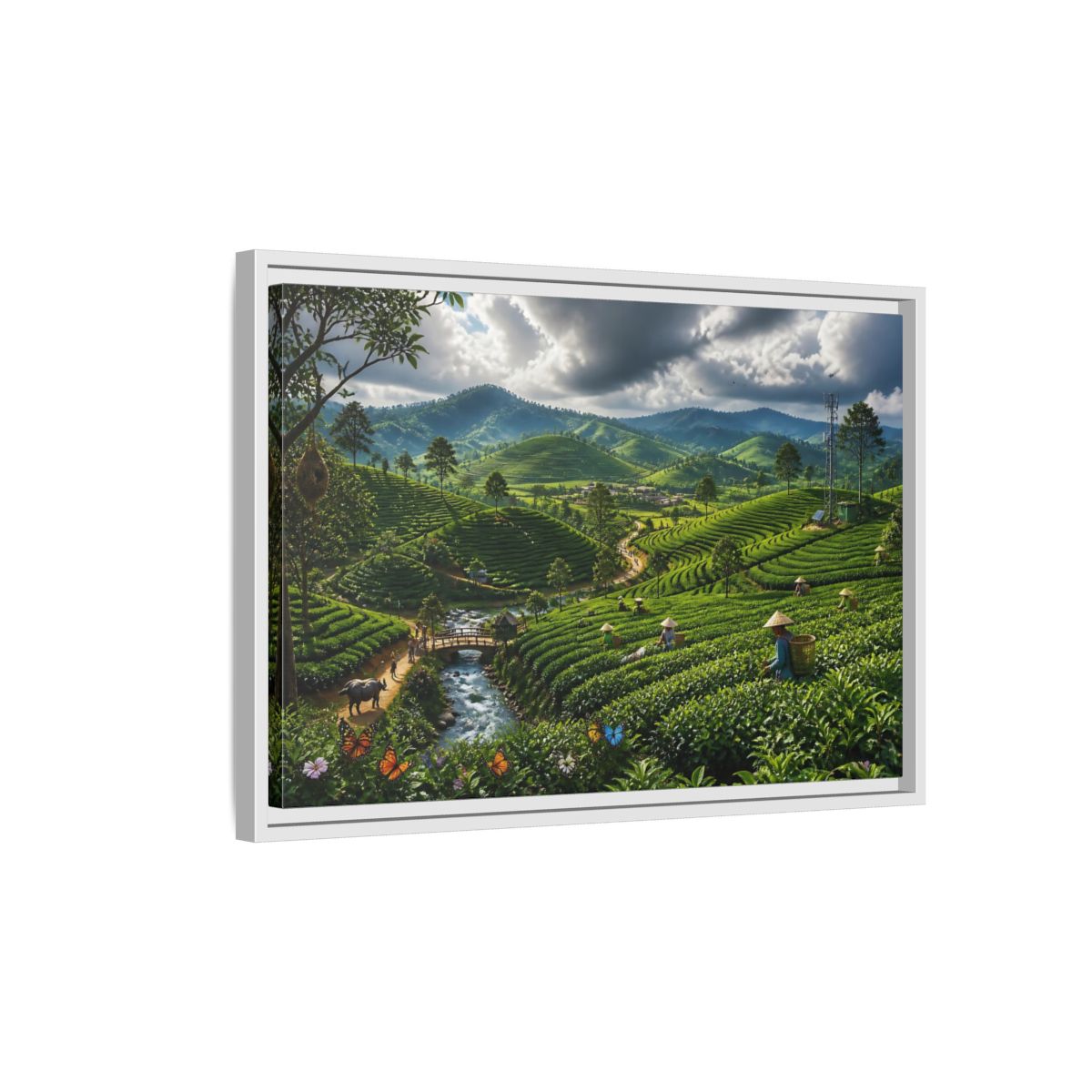Side Mockup 1. Emerald Tea Hills shown as framed canvas print
