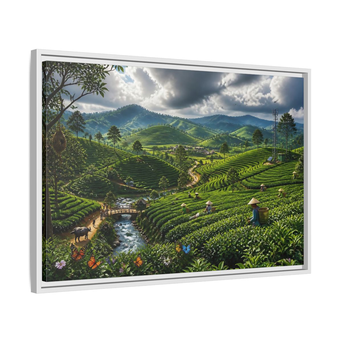 Side Mockup 10. Emerald Tea Hills shown as framed canvas print