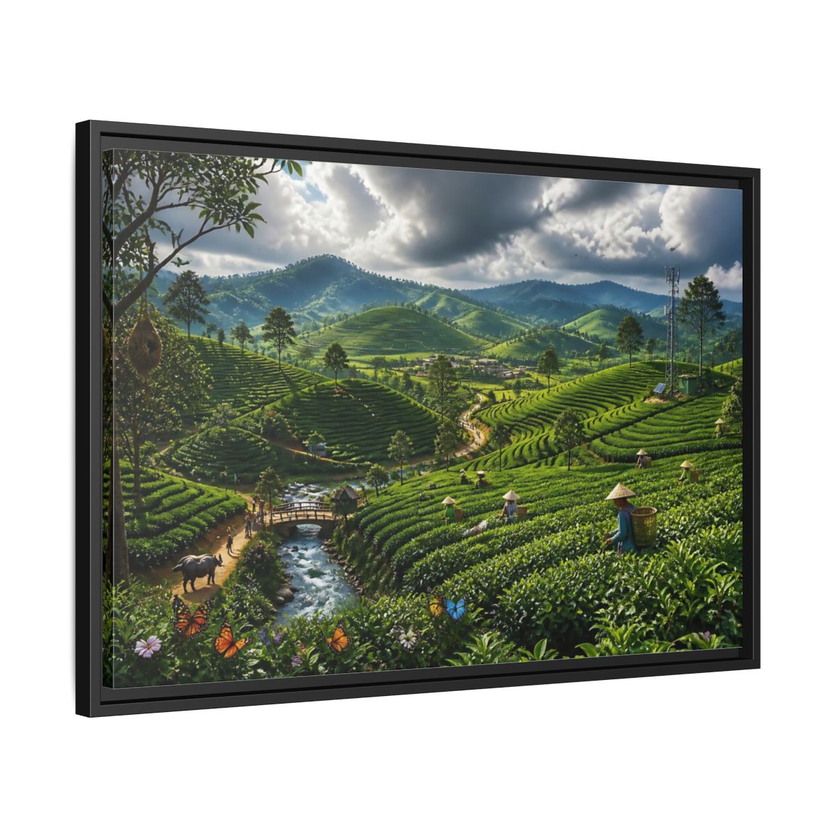 Side Mockup 14. Emerald Tea Hills shown as framed canvas print