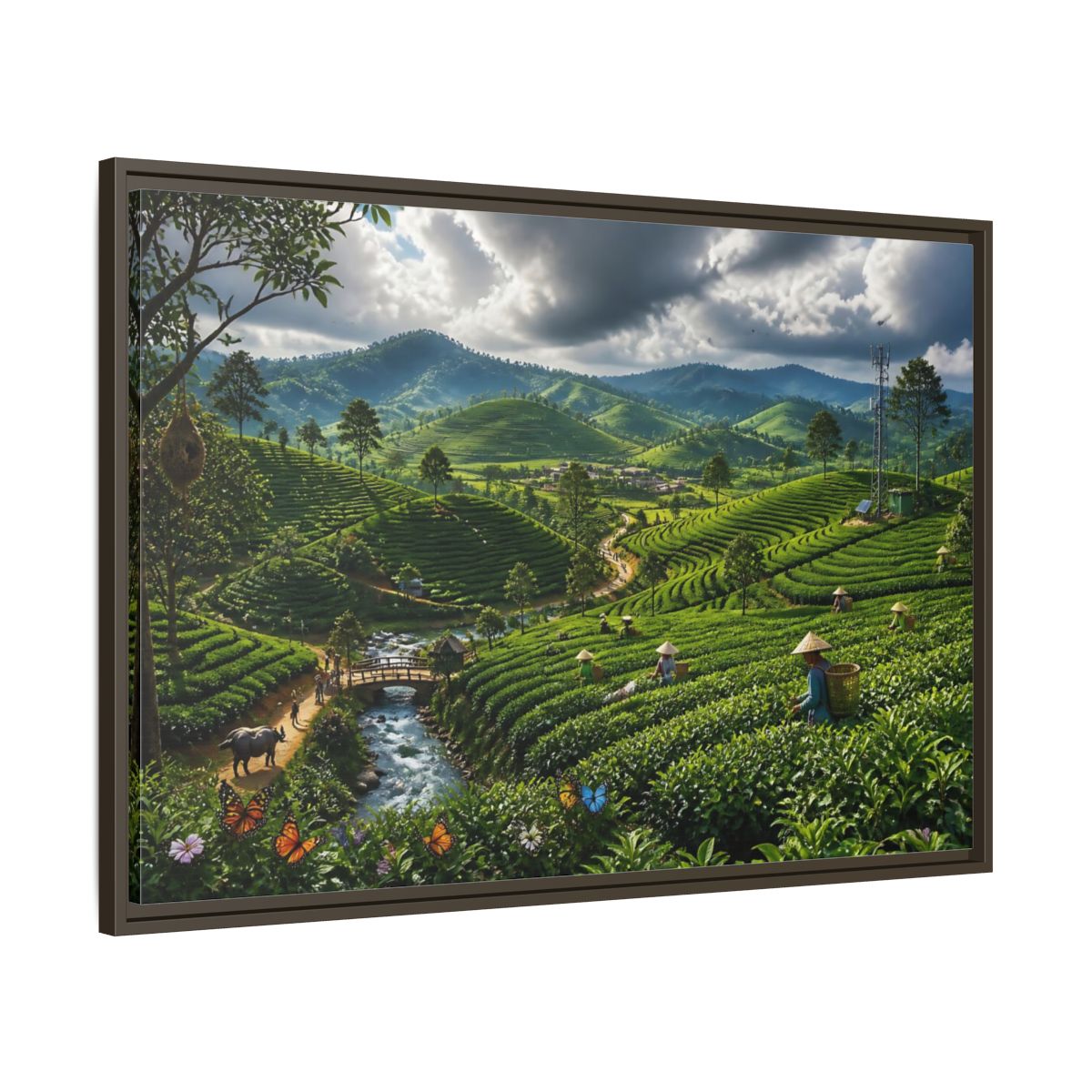 Main Mockup. Emerald Tea Hills shown as framed canvas print