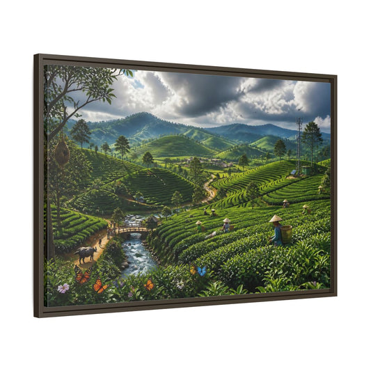 Main Mockup. Emerald Tea Hills shown as framed canvas print