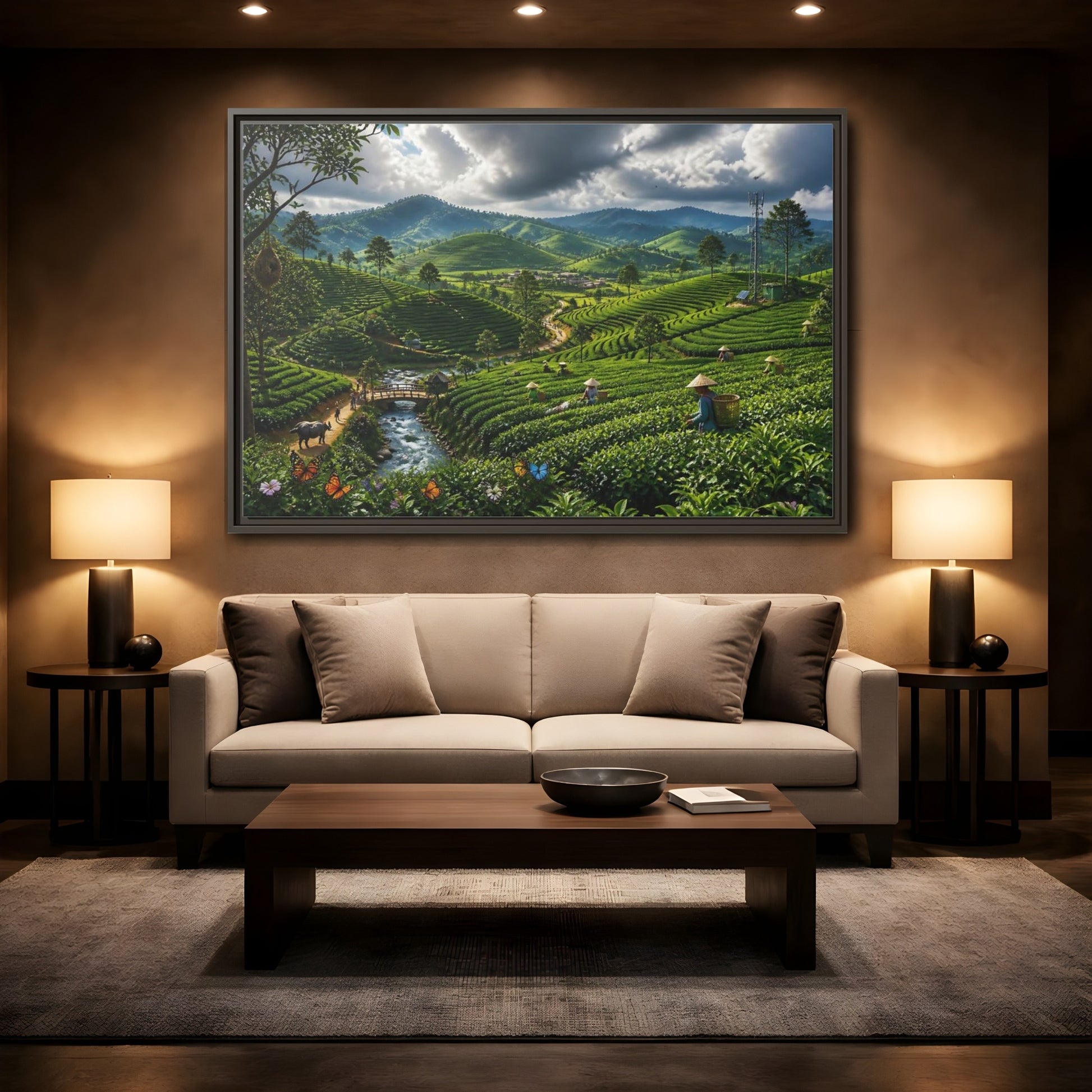 Mockup 2. Emerald Tea Hills shown as framed canvas print