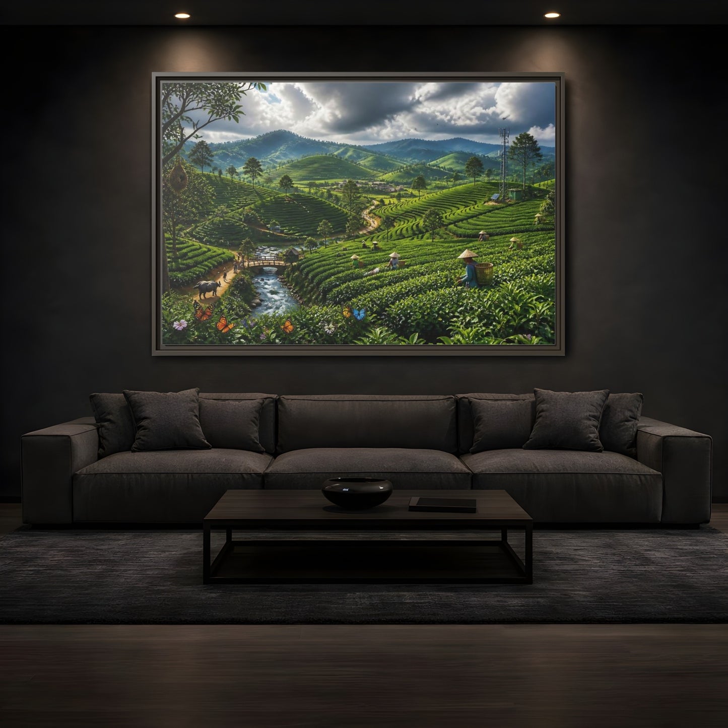 Mockup 3. Emerald Tea Hills shown as framed canvas print
