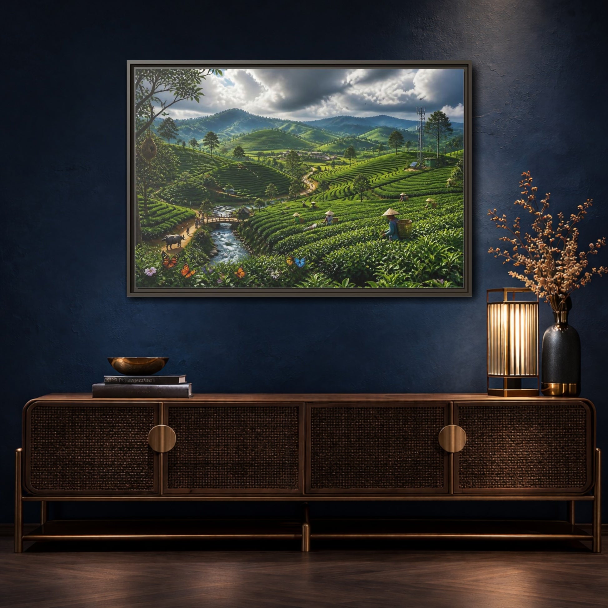 Mockup 4. Emerald Tea Hills shown as framed canvas print