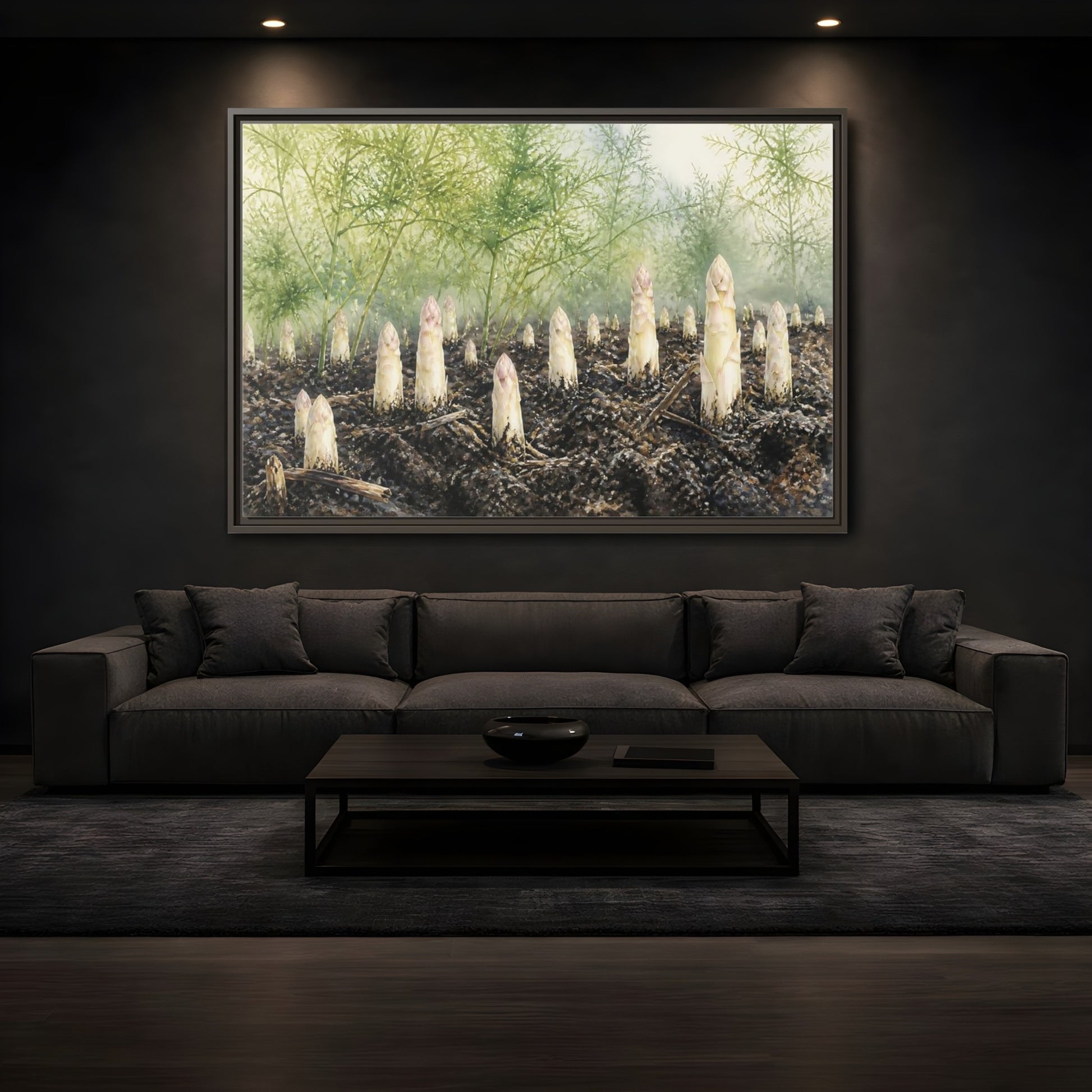 Mockup 3. Emerging White Asparagus shown as framed canvas print