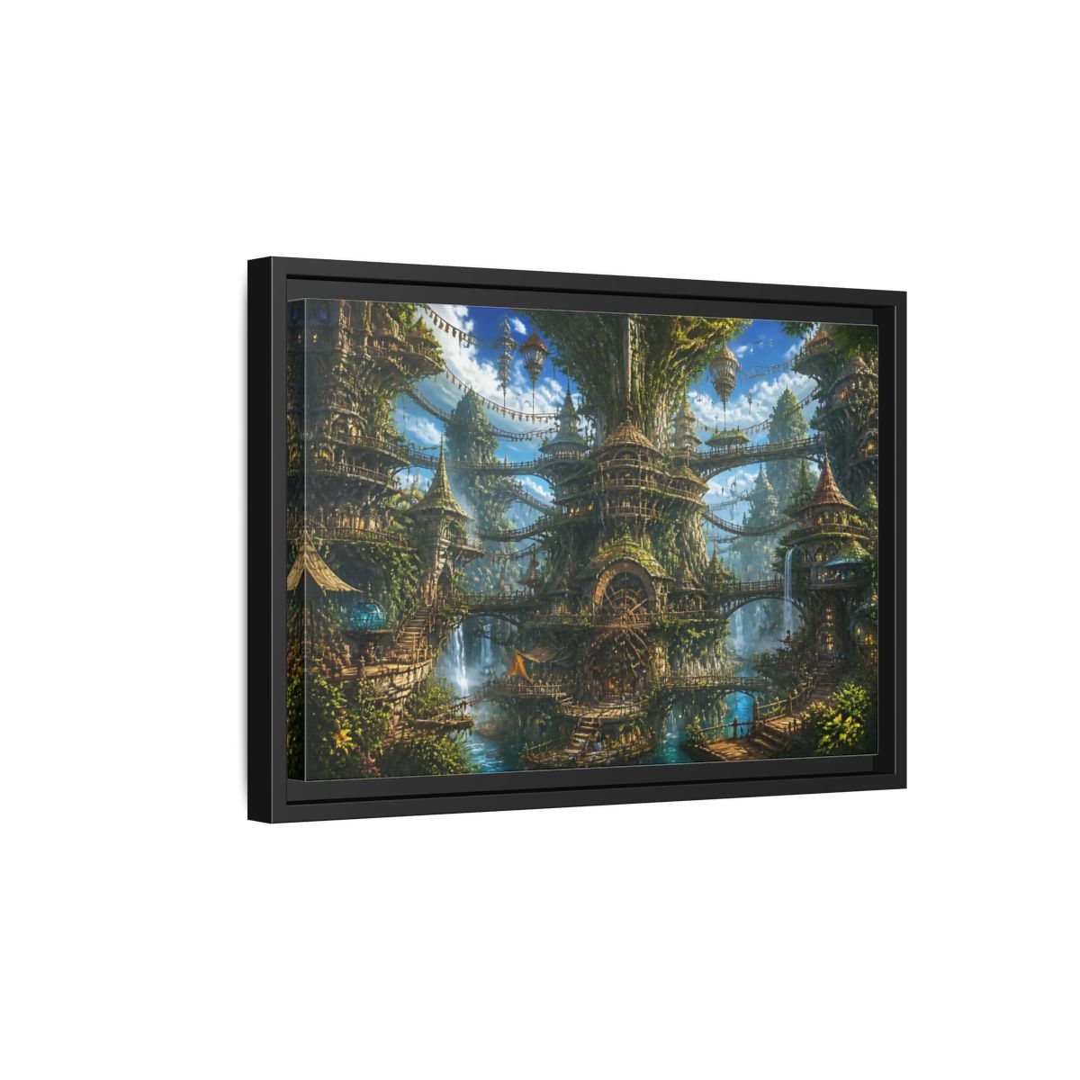 Side Mockup 6. Enchanted Tree City shown as framed canvas print