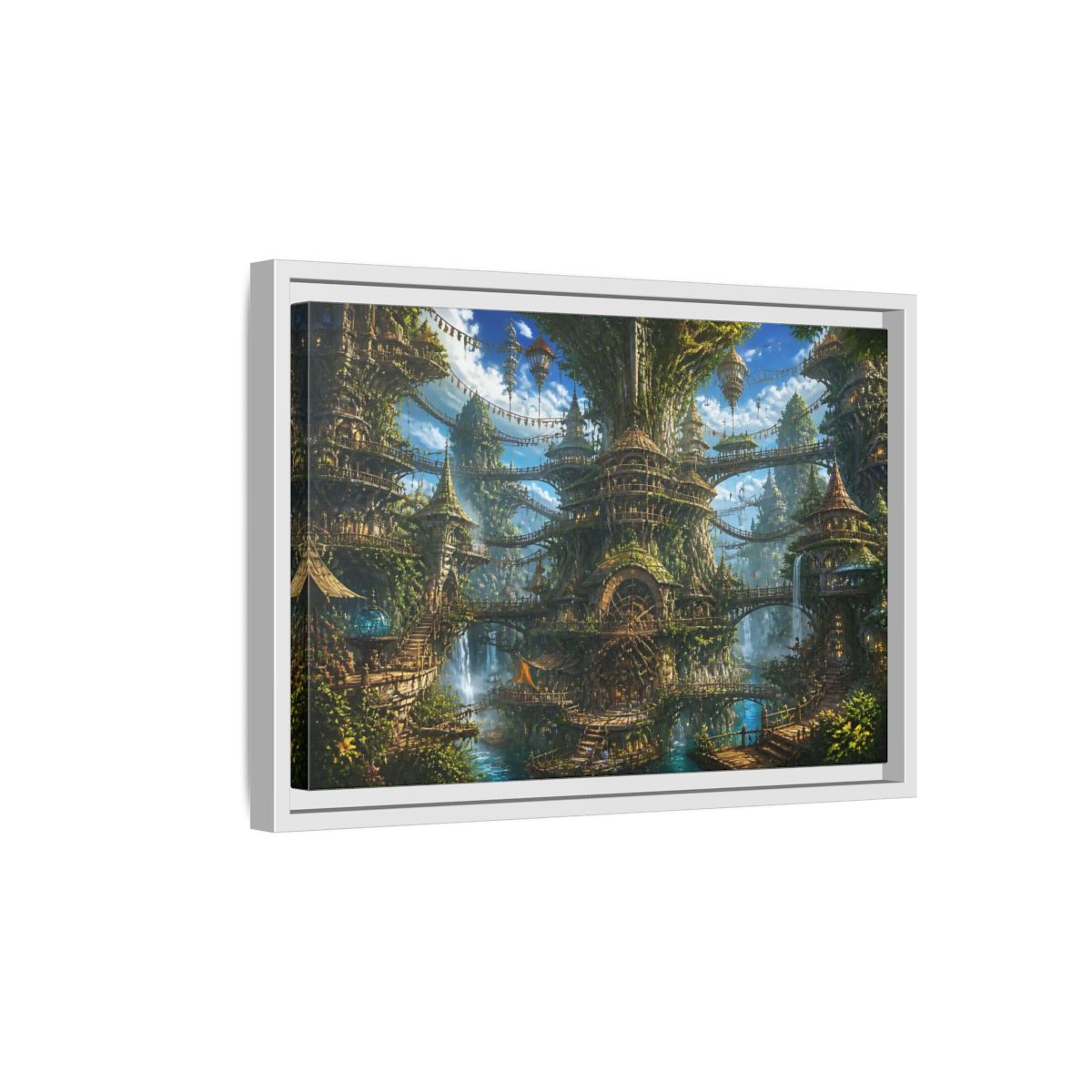 Side Mockup 4. Enchanted Tree City shown as framed canvas print