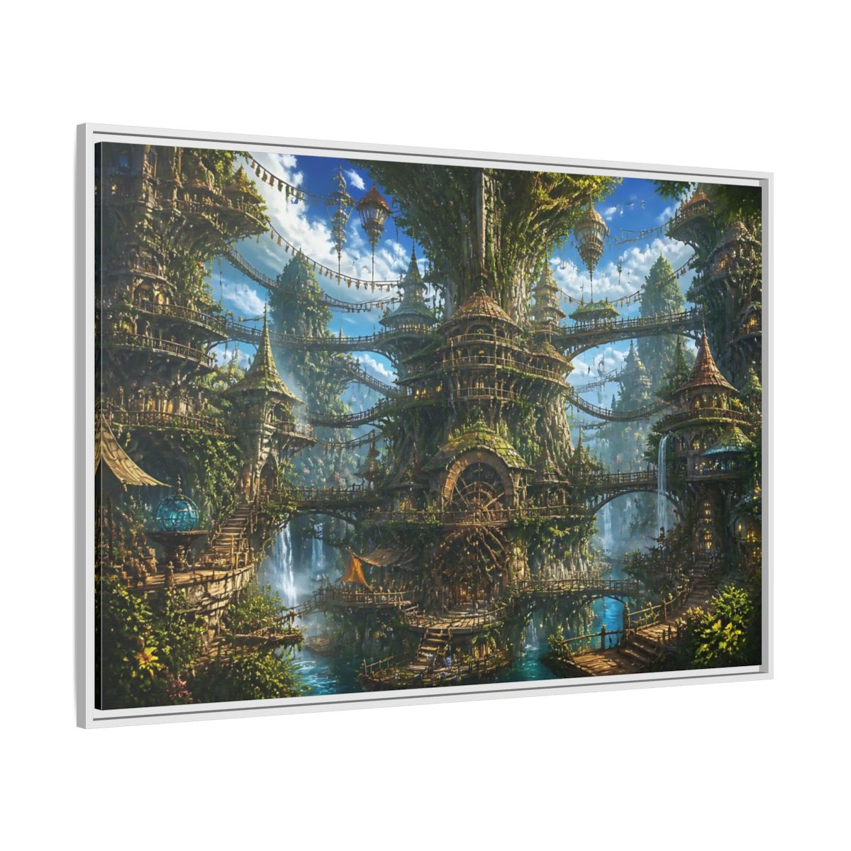 Side Mockup 7. Enchanted Tree City shown as framed canvas print