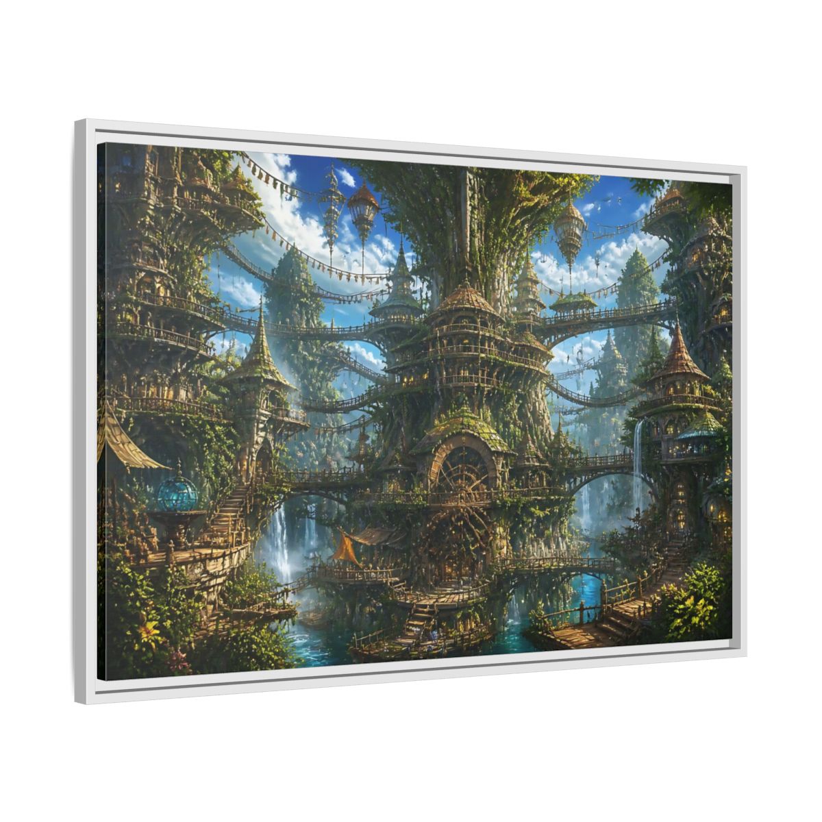 Side Mockup 9. Enchanted Tree City shown as framed canvas print