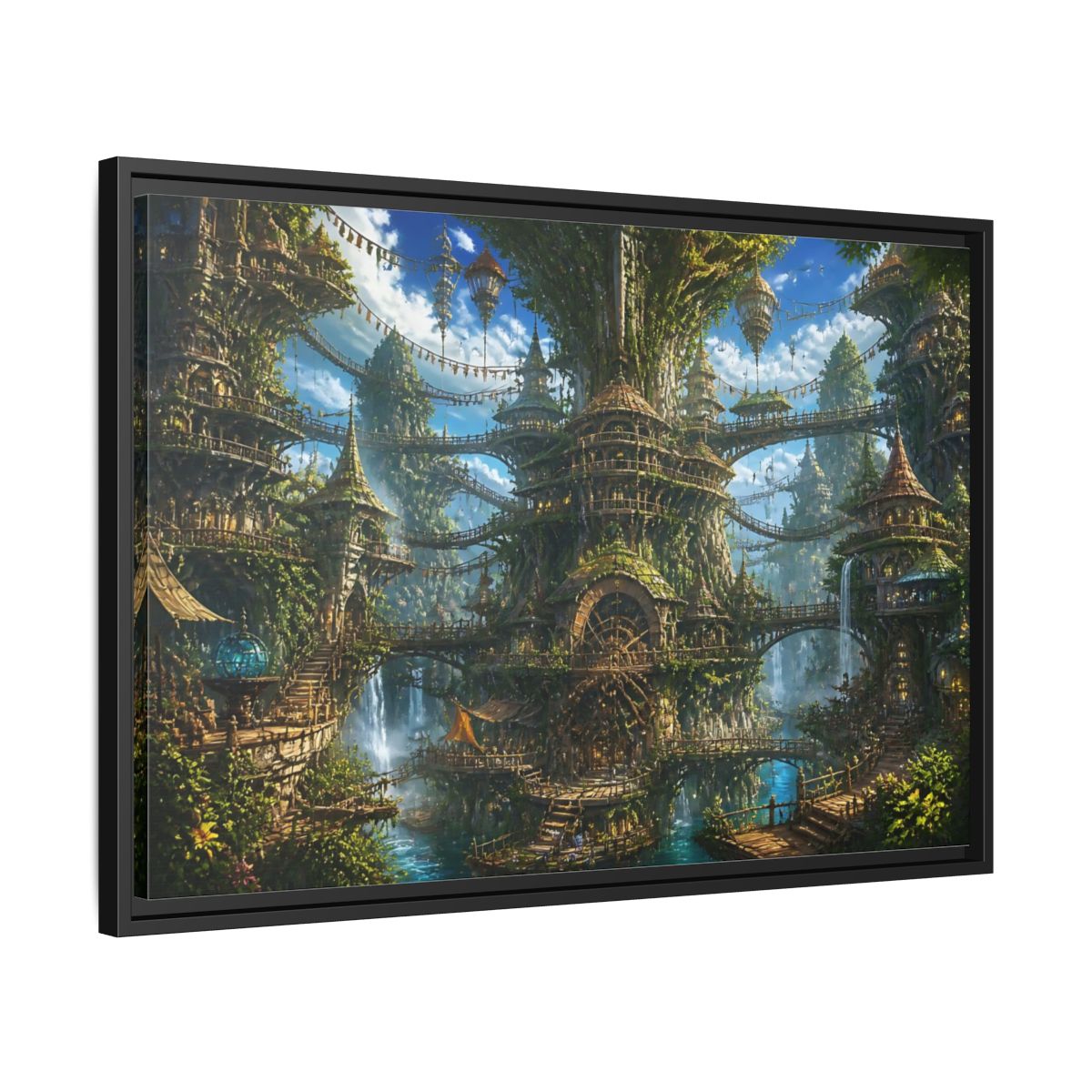 Side Mockup 14. Enchanted Tree City shown as framed canvas print