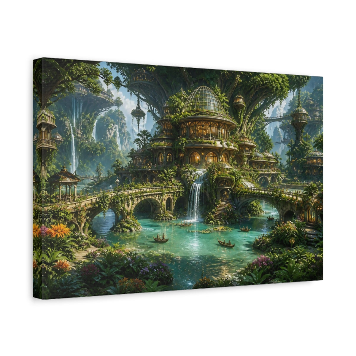Side Mockup 4. Enchanted Waterfall Village shown as canvas print