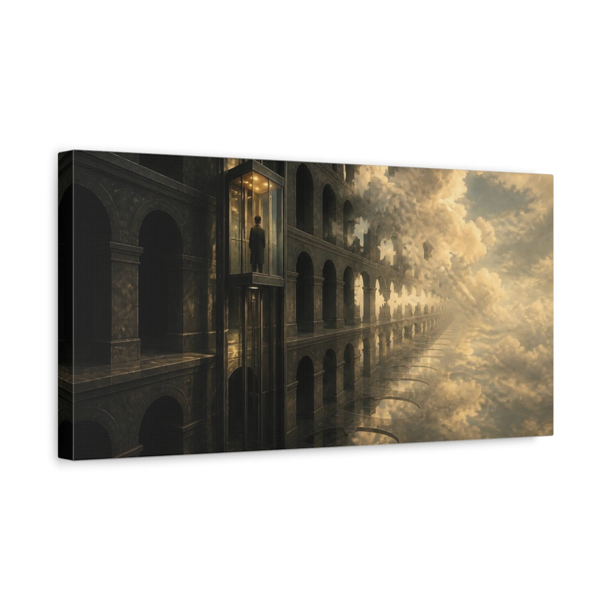 Side Mockup 3. Endless Glass Elevator shown as canvas print