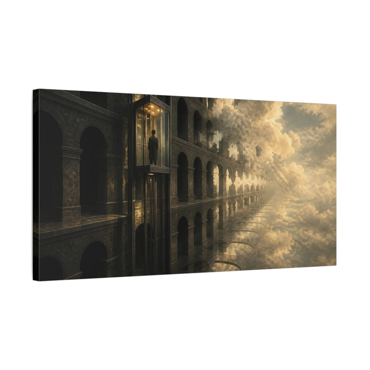 Side Mockup 1. Endless Glass Elevator shown as canvas print