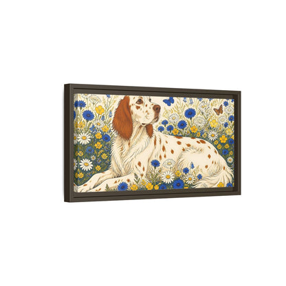Side Mockup 7. English Setter Pet In Flowers shown as framed canvas print