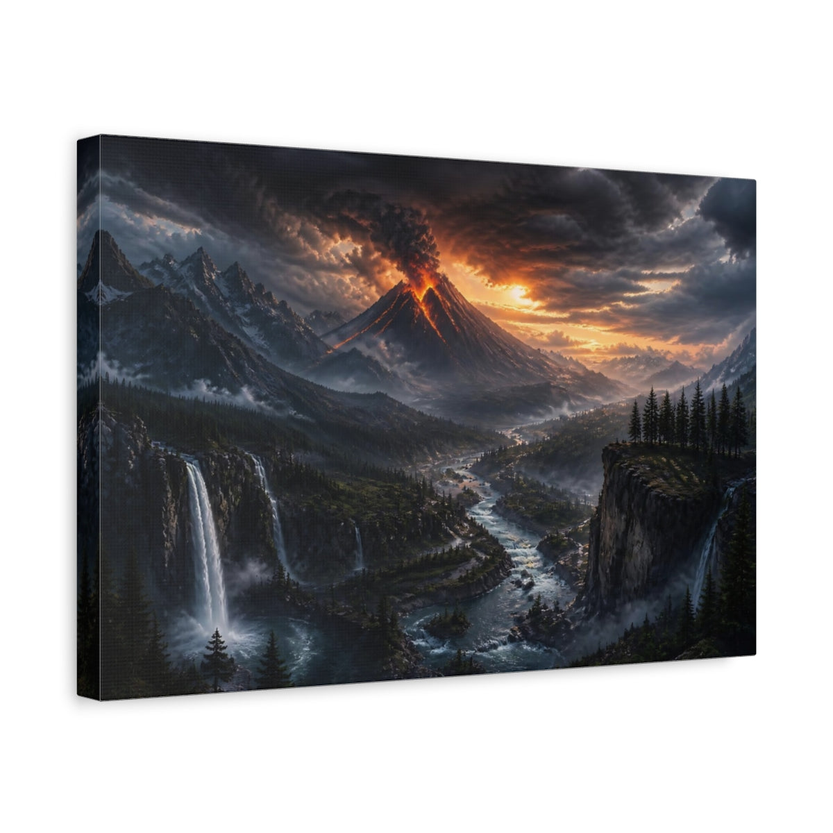 Side Mockup 4. Erupting Volcano At Dusk shown as canvas print