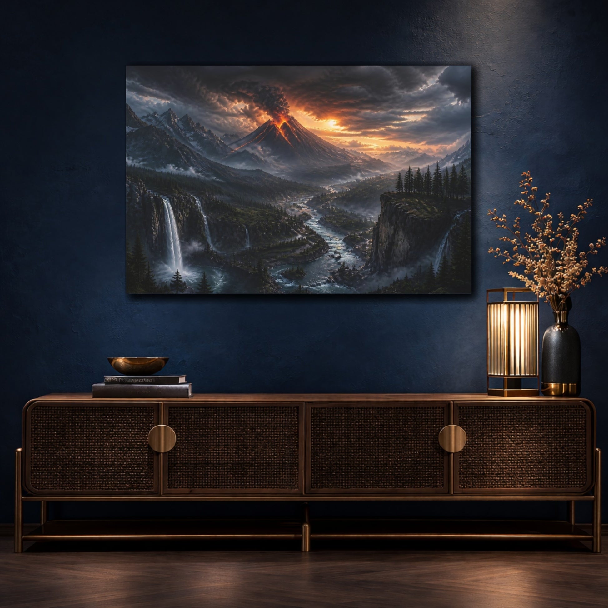 Mockup 4. Erupting Volcano At Dusk shown as canvas print