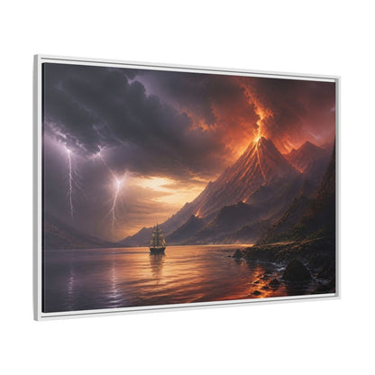 Side Mockup 7. Erupting Volcano At Sea shown as framed canvas print