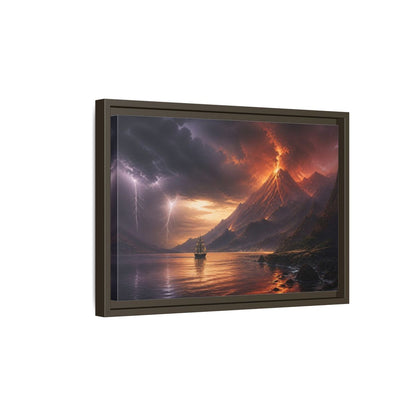 Side Mockup 5. Erupting Volcano At Sea shown as framed canvas print