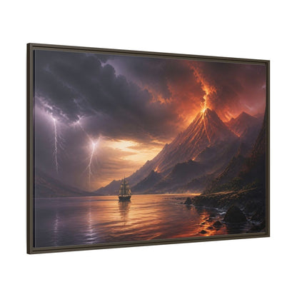Side Mockup 8. Erupting Volcano At Sea shown as framed canvas print