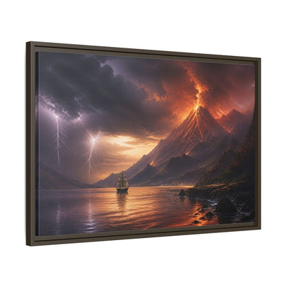 Side Mockup 11. Erupting Volcano At Sea shown as framed canvas print