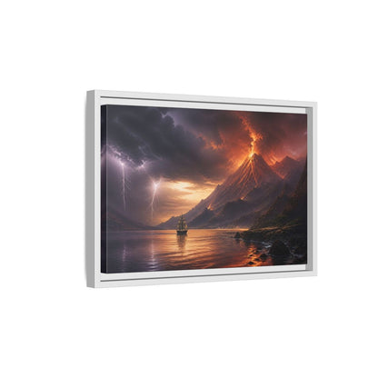 Side Mockup 4. Erupting Volcano At Sea shown as framed canvas print