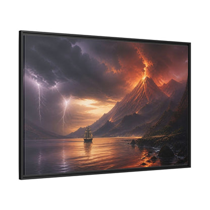 Side Mockup 12. Erupting Volcano At Sea shown as framed canvas print
