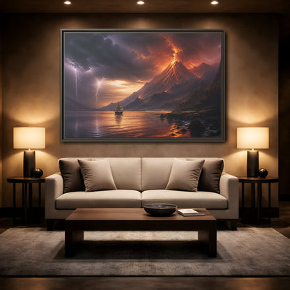 Mockup 2. Erupting Volcano At Sea shown as framed canvas print