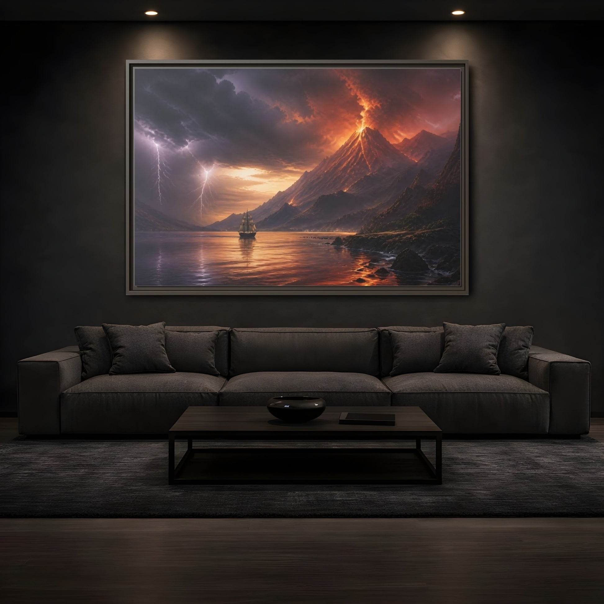 Mockup 3. Erupting Volcano At Sea shown as framed canvas print