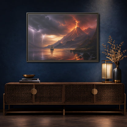 Mockup 4. Erupting Volcano At Sea shown as framed canvas print