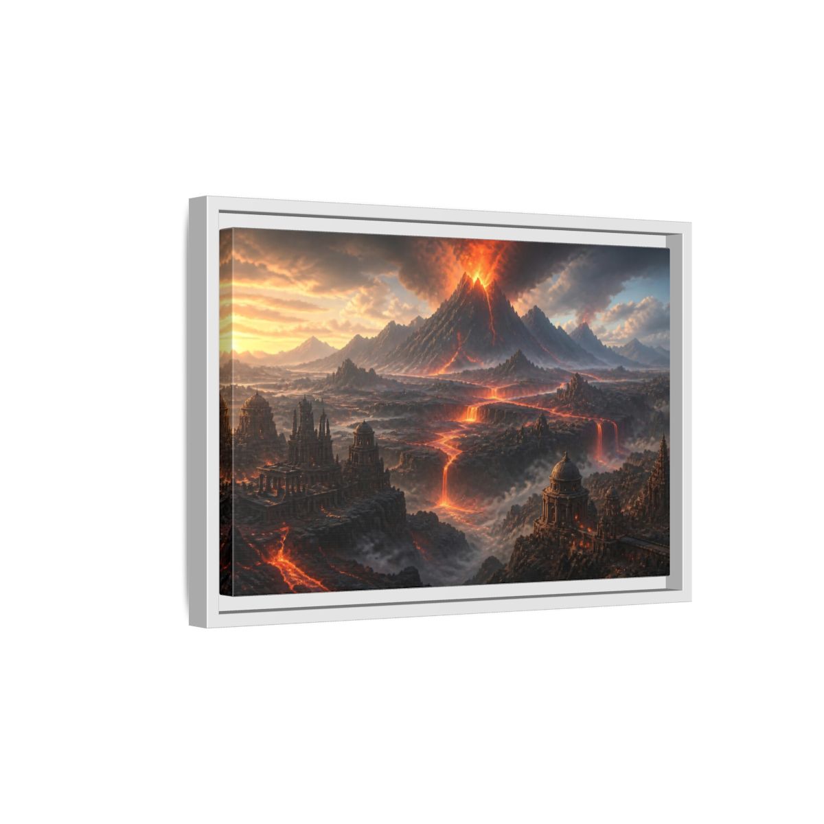 Side Mockup 4. Erupting Volcano Landscape shown as framed canvas print
