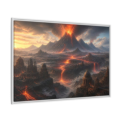 Side Mockup 7. Erupting Volcano Landscape shown as framed canvas print