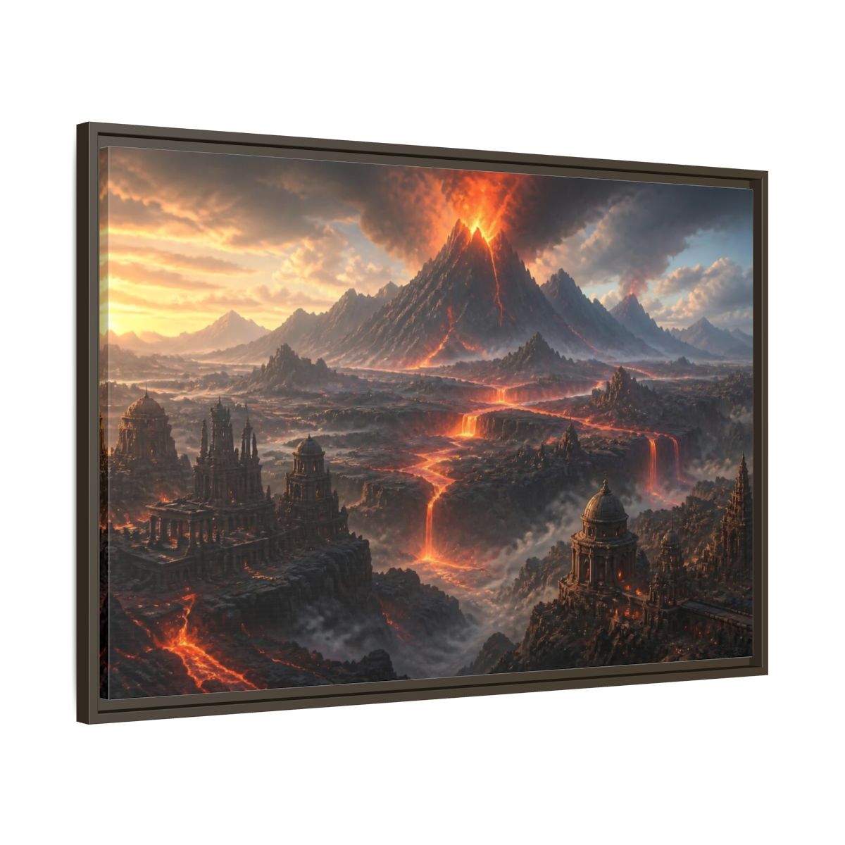 Main Mockup. Erupting Volcano Landscape shown as framed canvas print