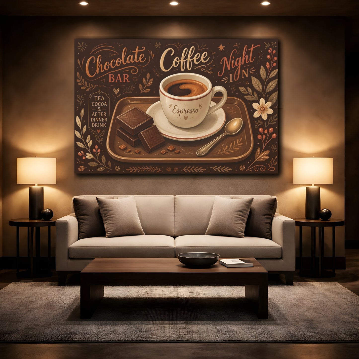Mockup 2. Espresso & Chocolate Tray shown as canvas print
