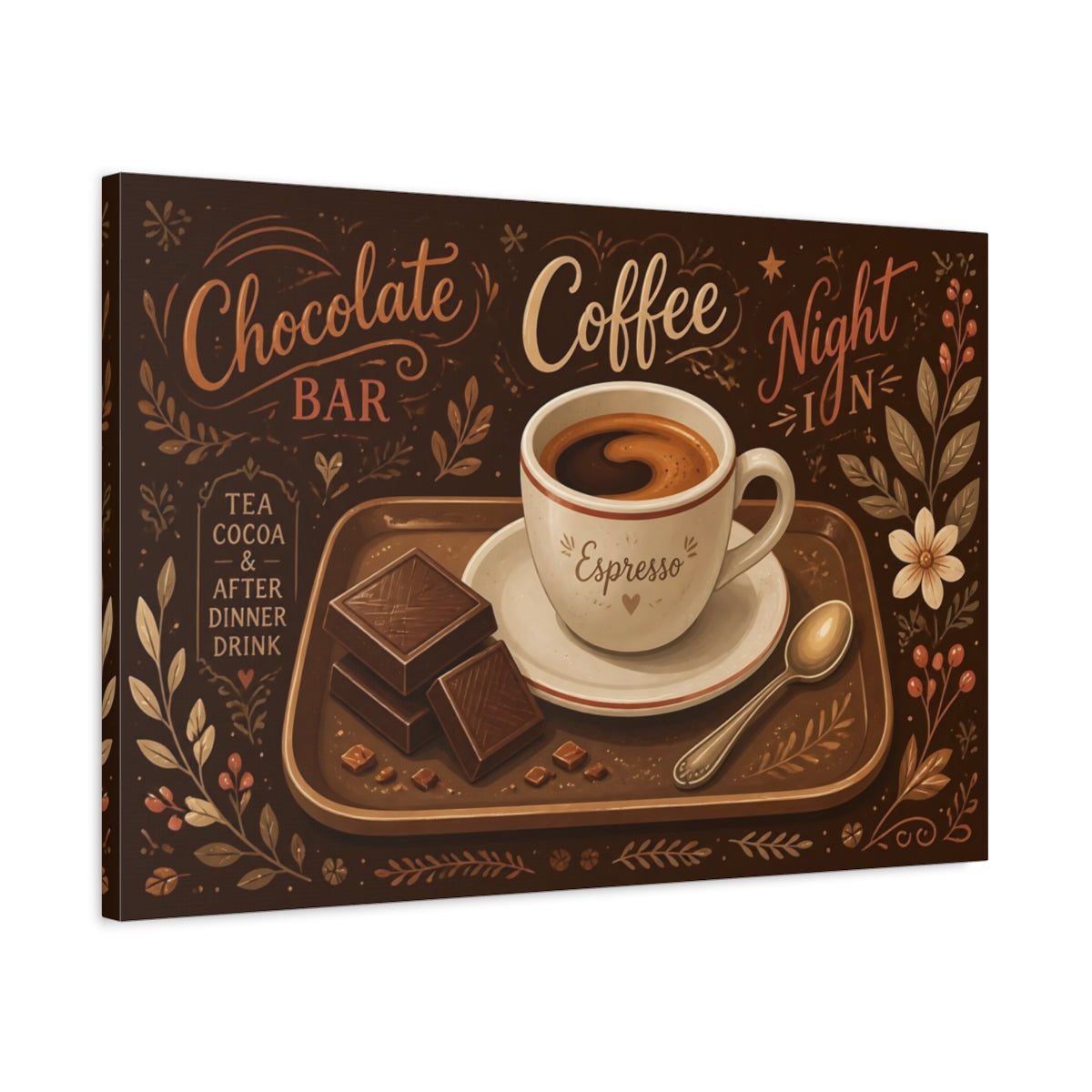 Side Mockup 2. Espresso & Chocolate Tray shown as canvas print
