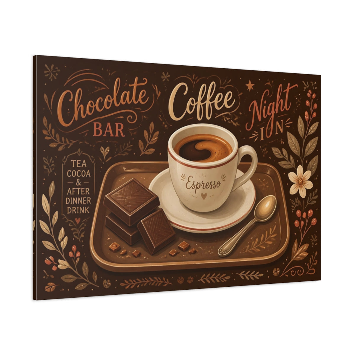 Side Mockup 1. Espresso & Chocolate Tray shown as canvas print