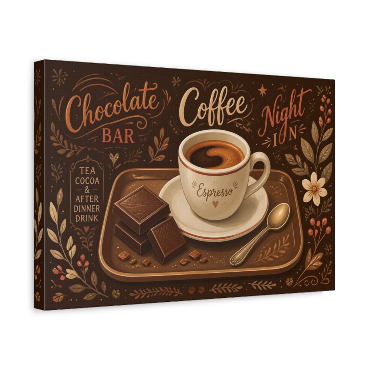 Side Mockup 4. Espresso & Chocolate Tray shown as canvas print