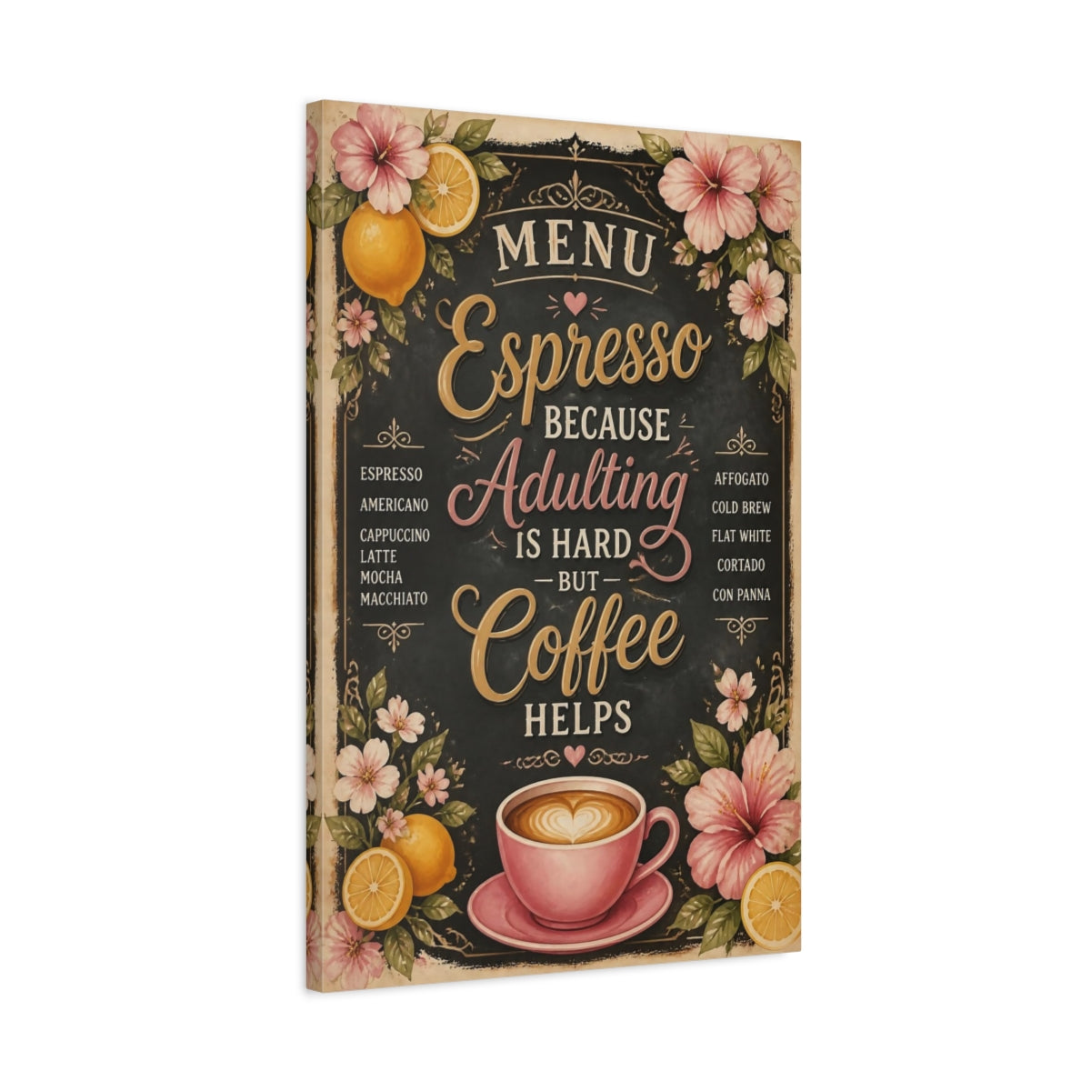Side Mockup 2. Espresso Coffee Quote shown as canvas print