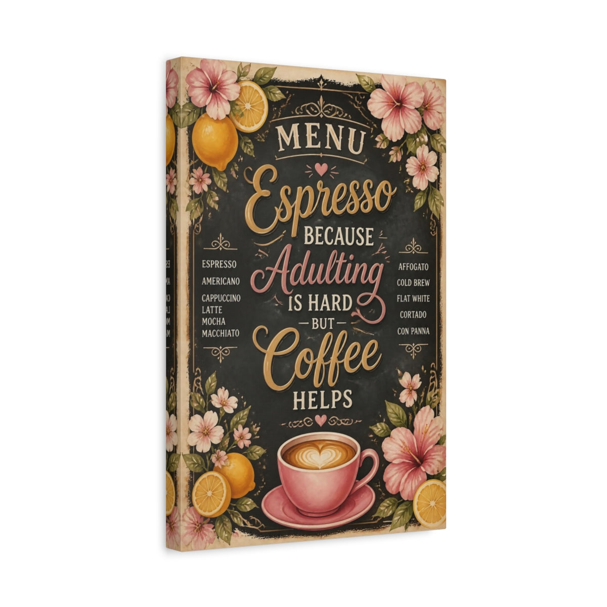 Side Mockup 4. Espresso Coffee Quote shown as canvas print