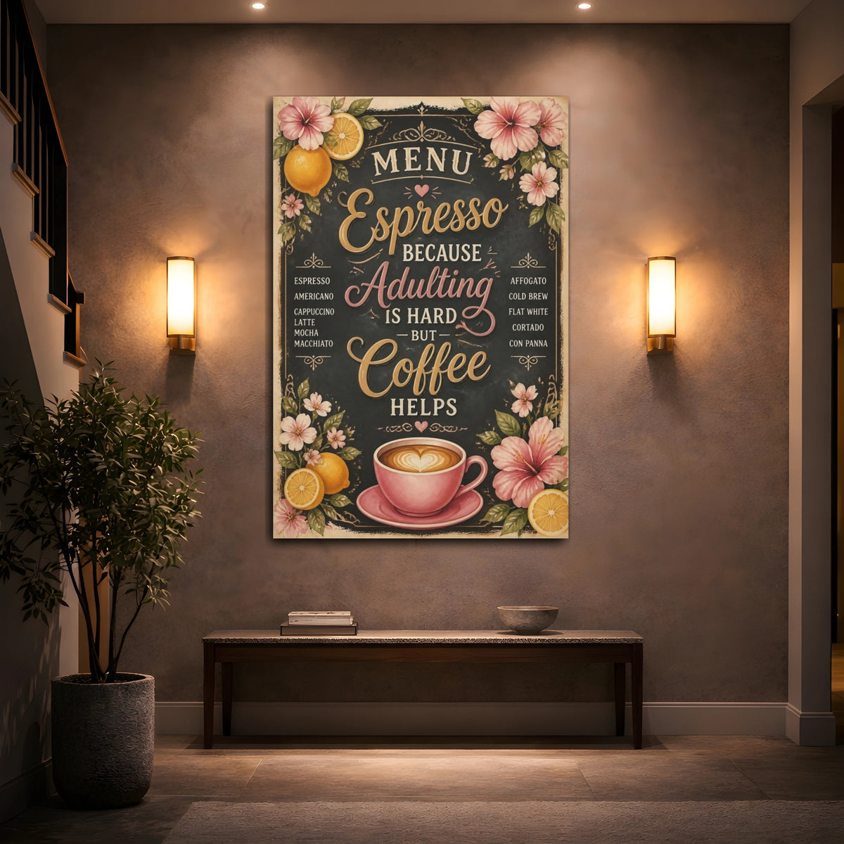Mockup 2. Espresso Coffee Quote shown as canvas print