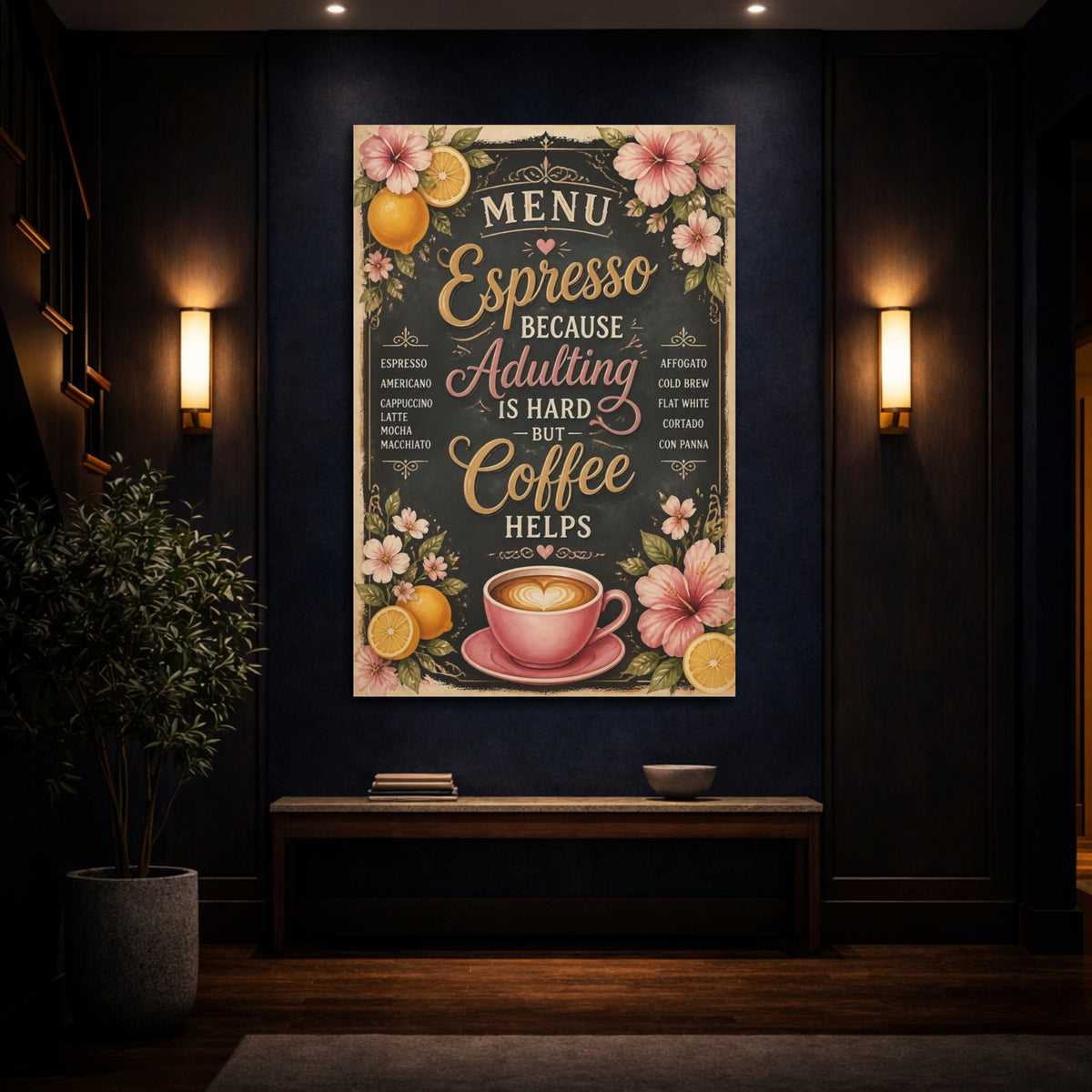 Mockup 4. Espresso Coffee Quote shown as canvas print