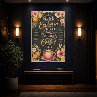 Mockup 4. Espresso Coffee Quote shown as canvas print