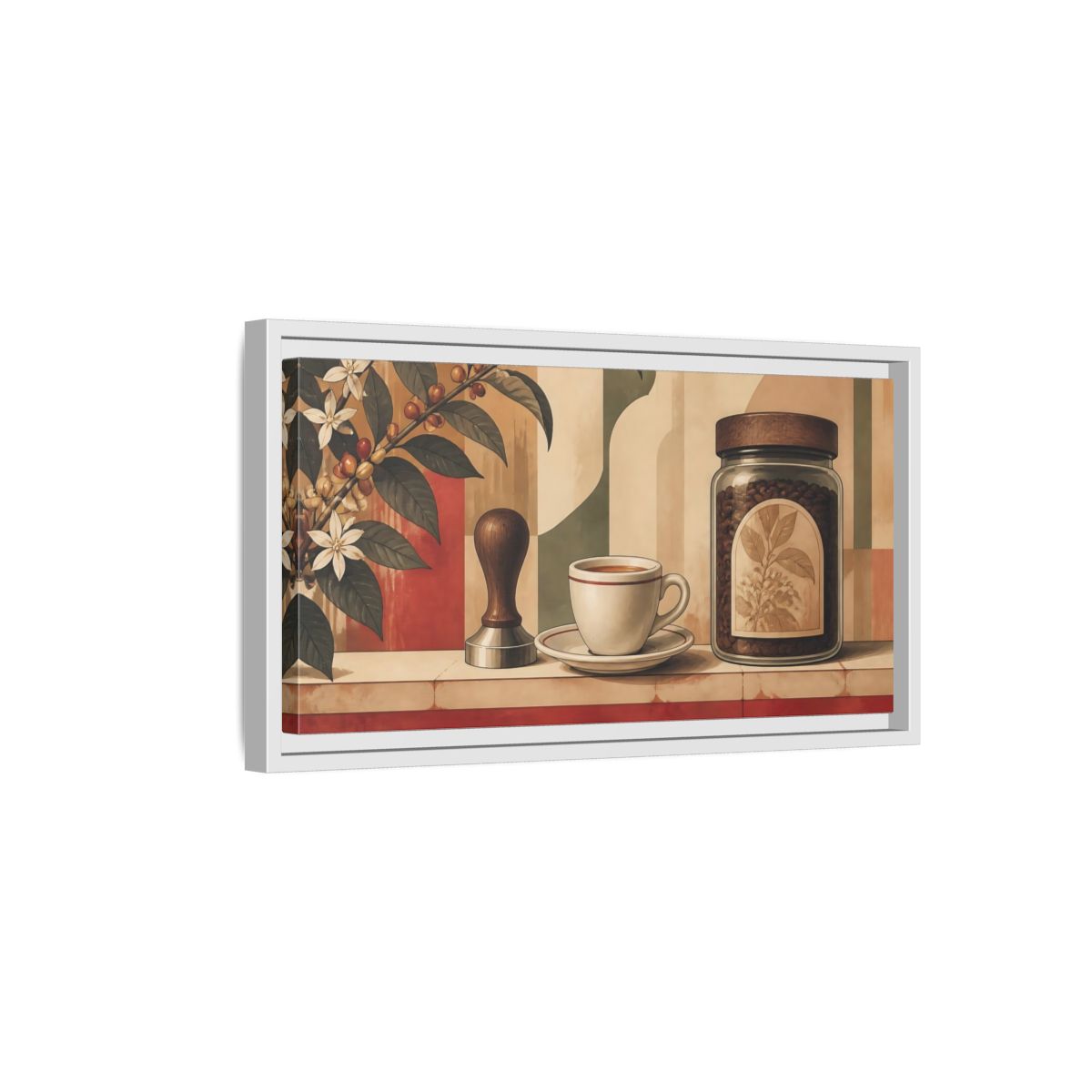 Side Mockup 6. Espresso Cup & Beans shown as framed canvas print